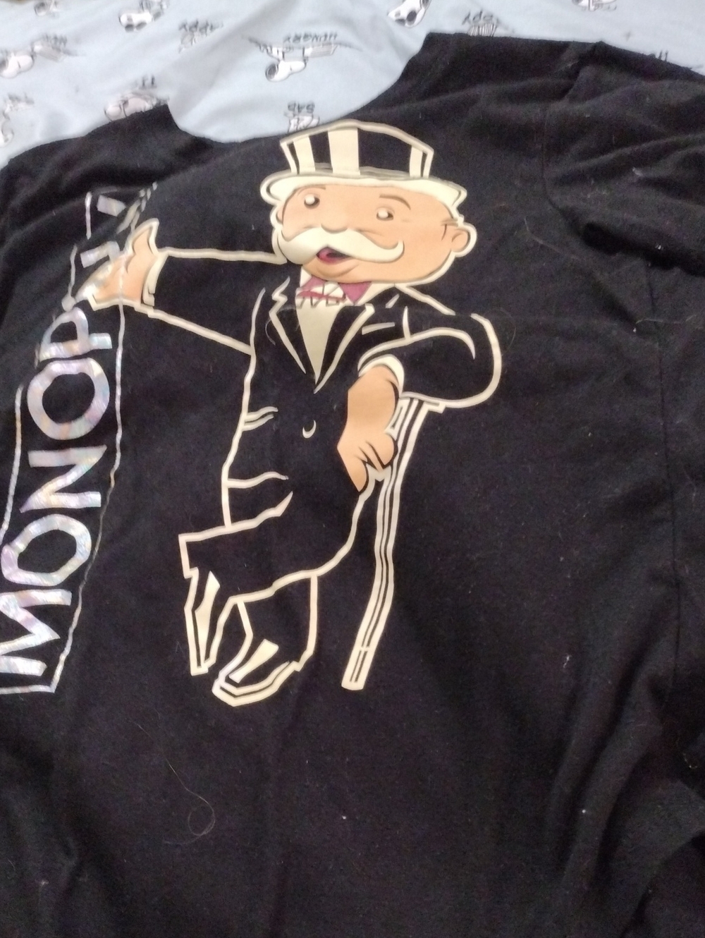 POL Black Long-Sleeve Kids Tee with Monopoly-Style Top Hat Character